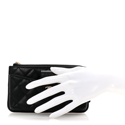 Chanel Caviar Quilted Phone Holder Zip Clutch Black 2 of 7