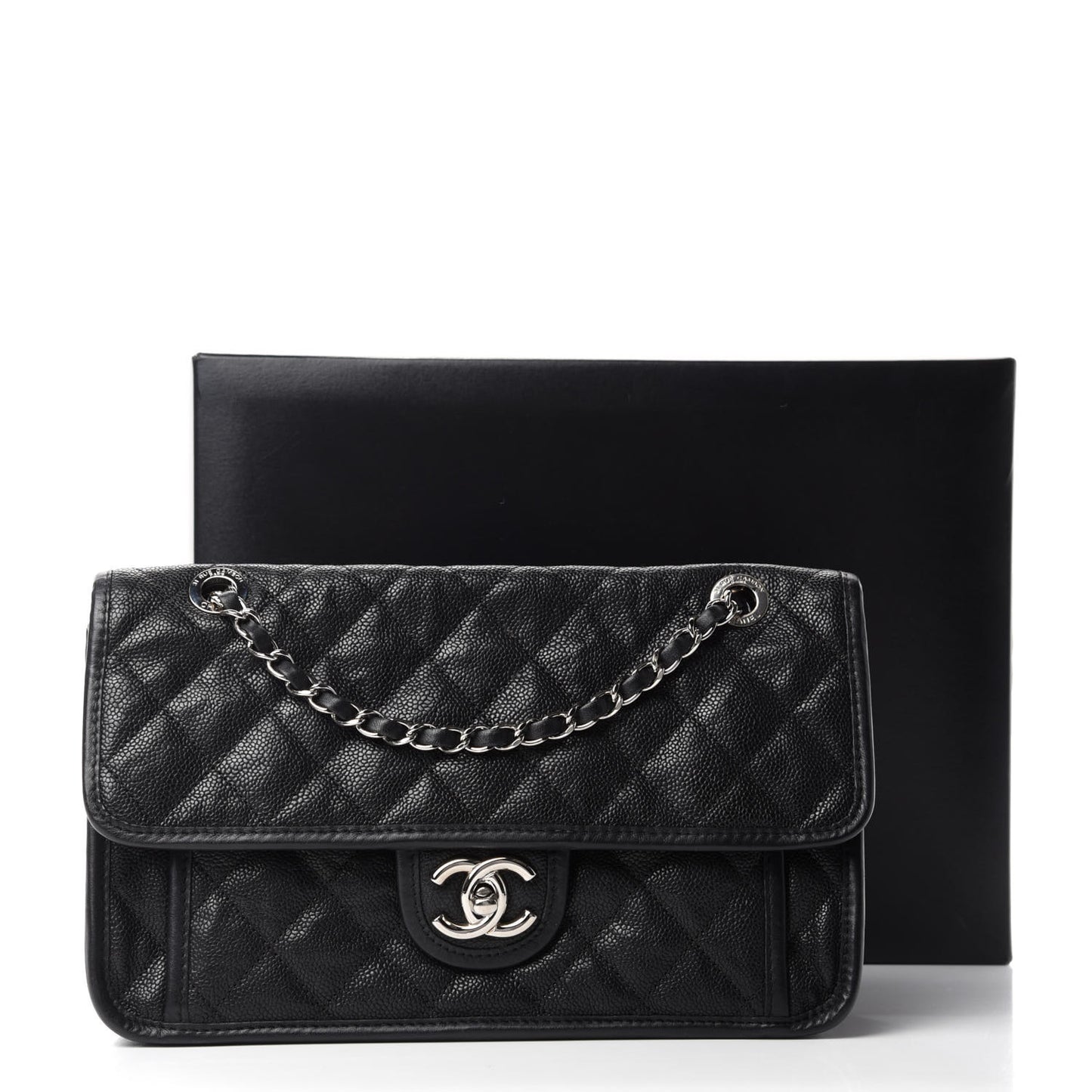 Caviar Quilted Medium French Riviera Flap Black