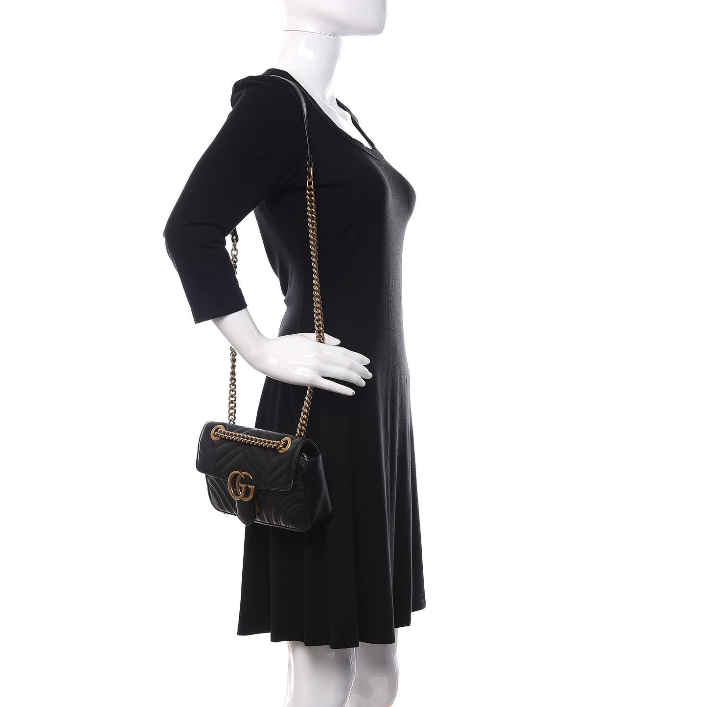 Calfskin Matelasse Mini GG Marmont Shoulder Bag Black