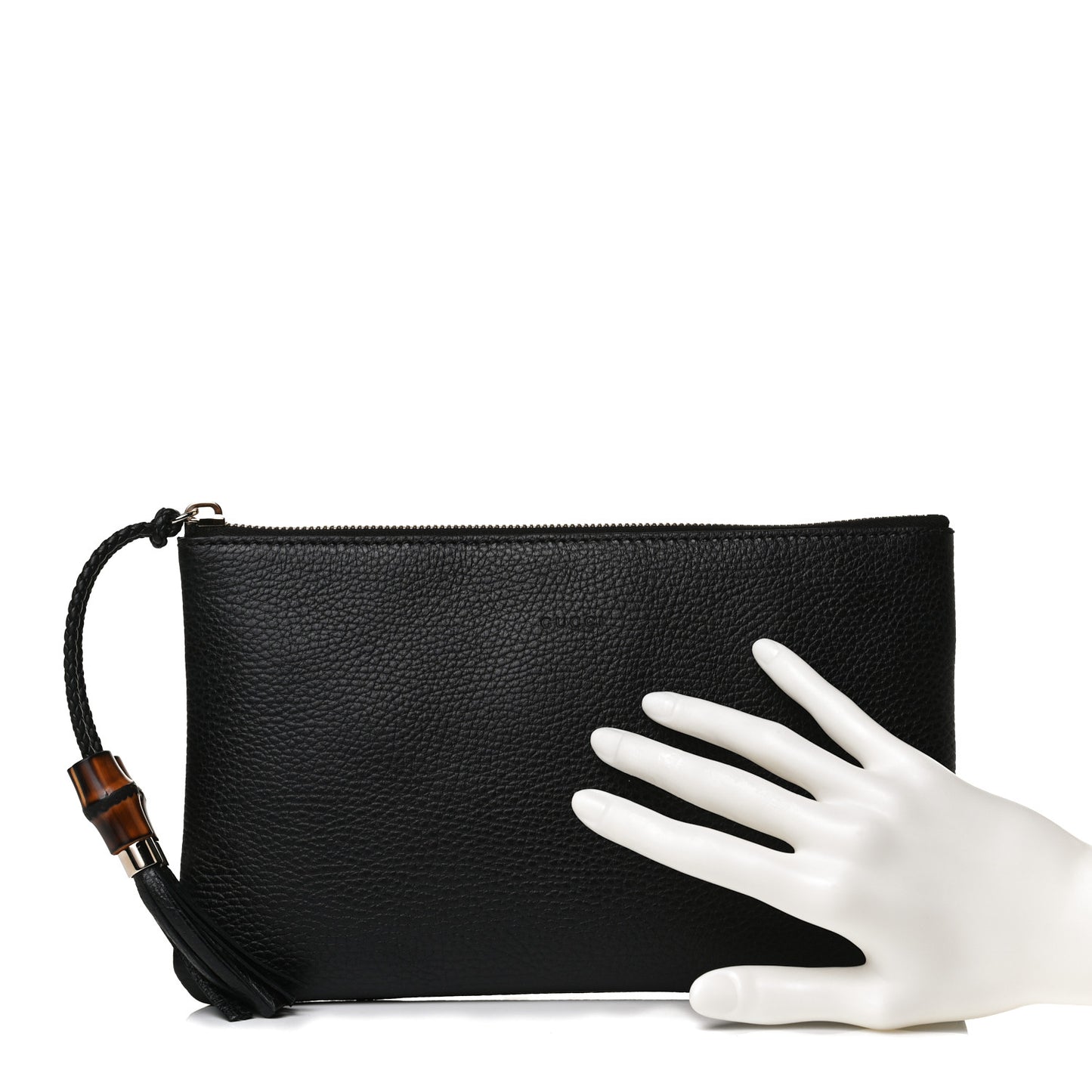 Pebbled Calfskin Large Bamboo Clutch Black