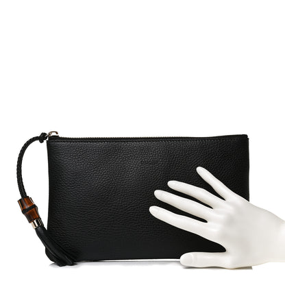 Gucci Pebbled Calfskin Large Bamboo Clutch Black 2 of 13
