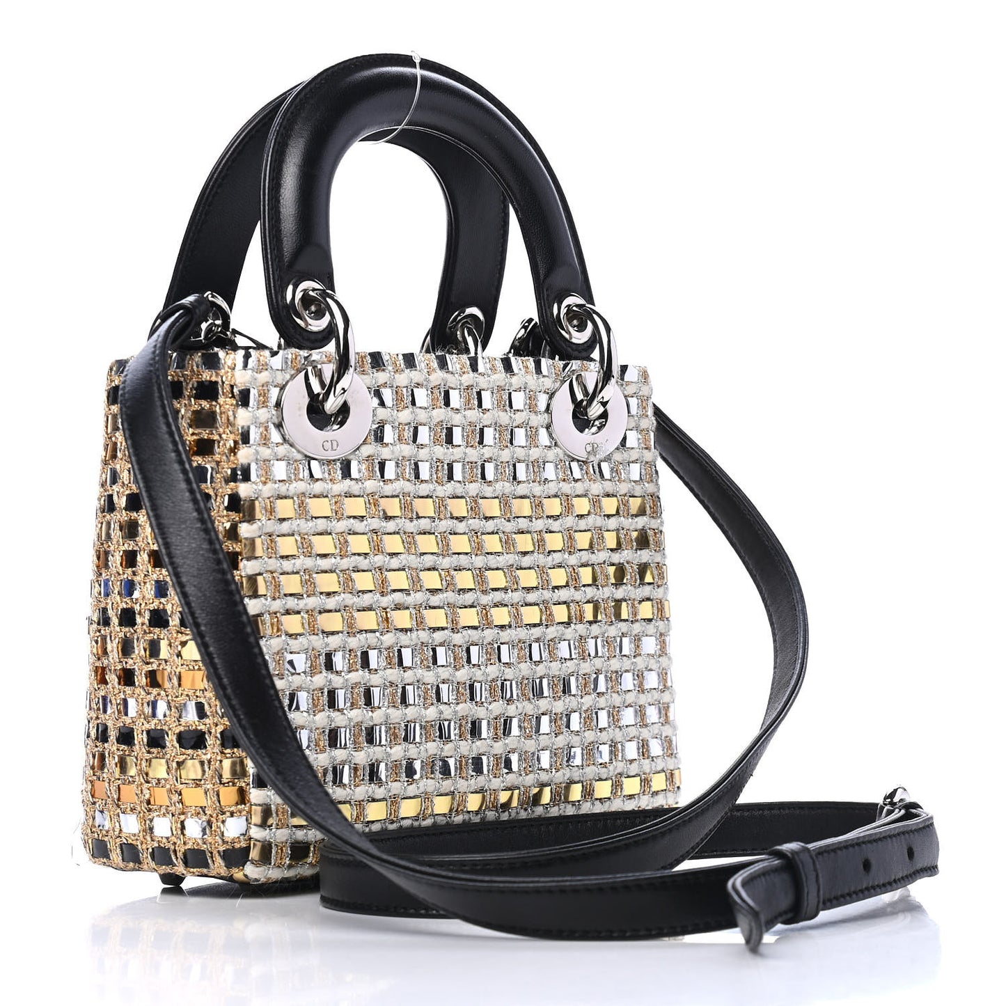 Metallic Tweed Small Lady Dior Silver Gold