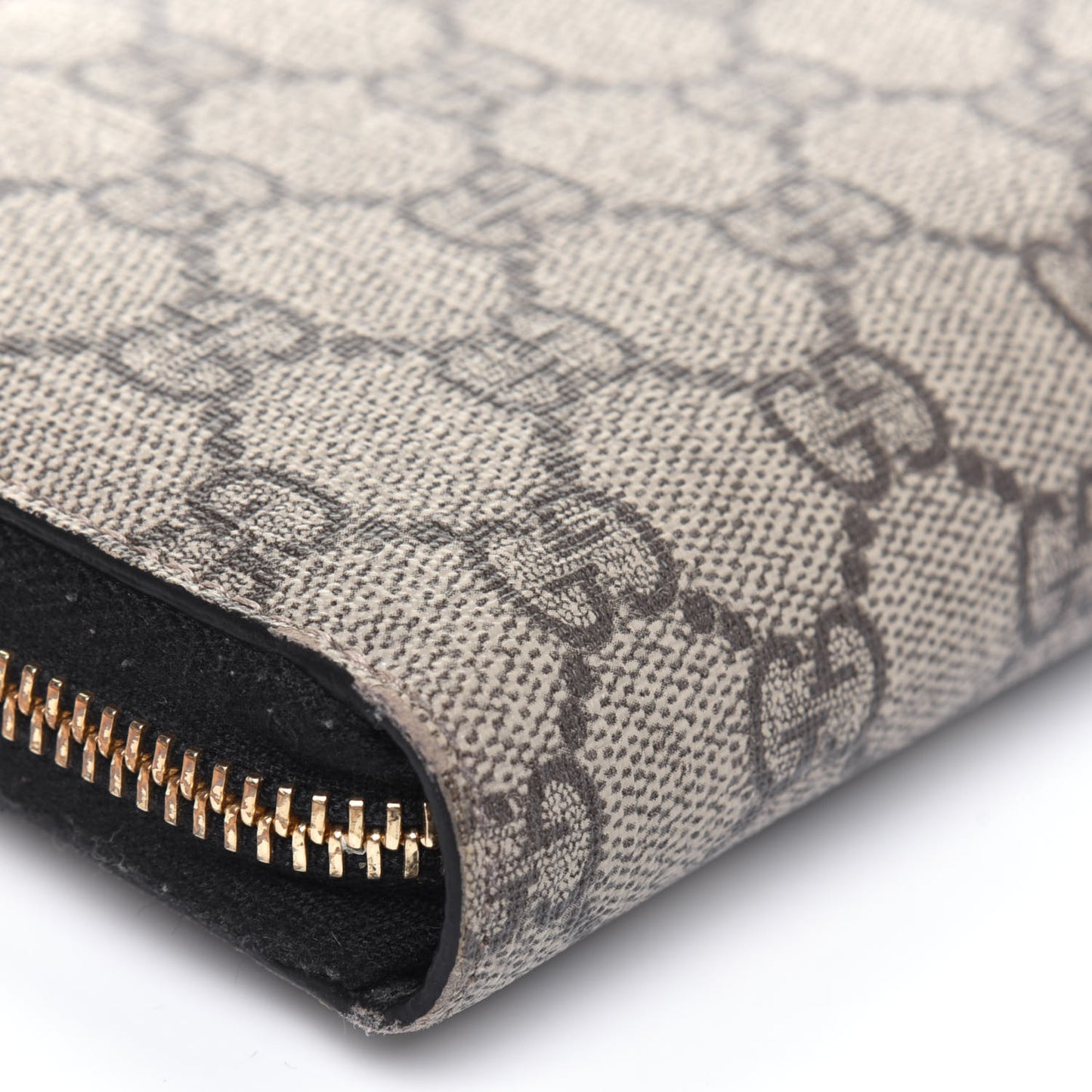 GG Supreme Monogram Moon Calfskin Zip Around Wallet Beige Ebony Black