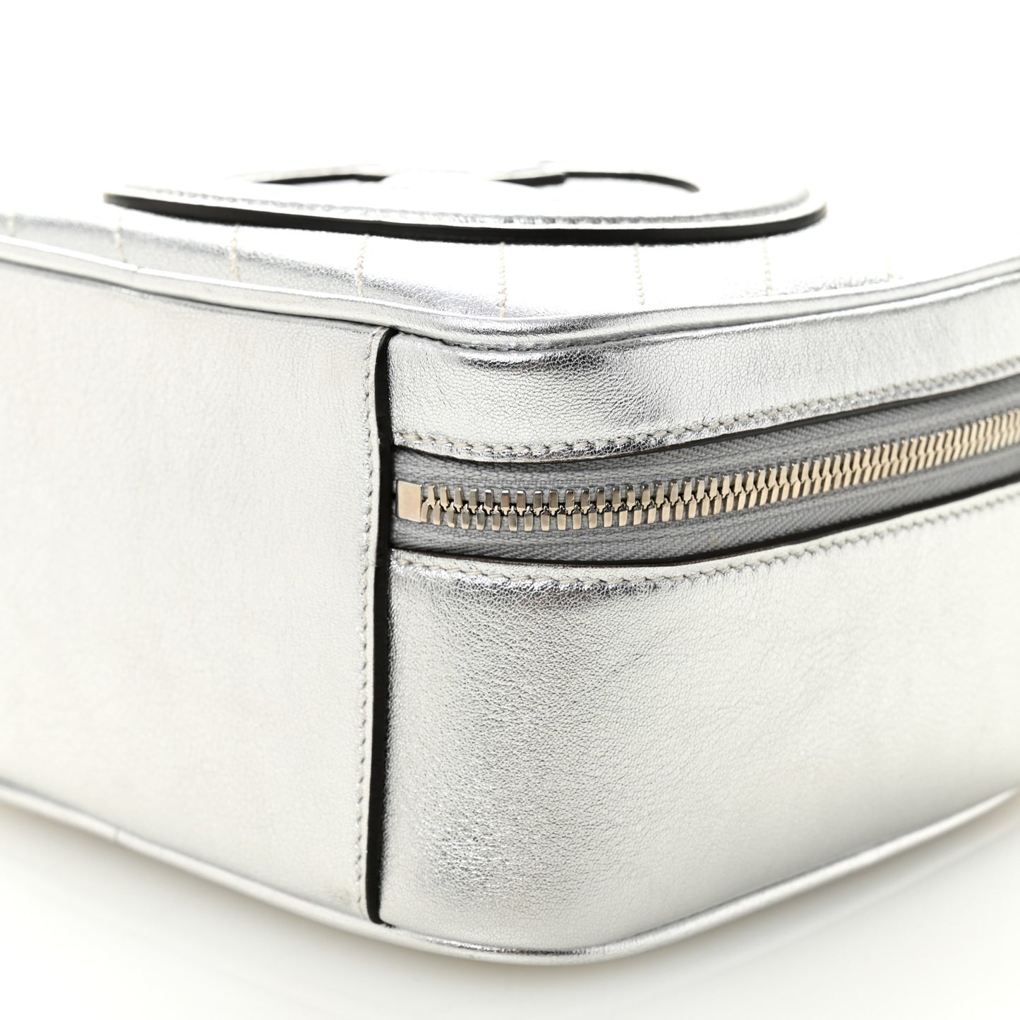 Metallic Sakai Be Green Calfskin Diagonal Stitched Blondie Top Handle Bag Silver
