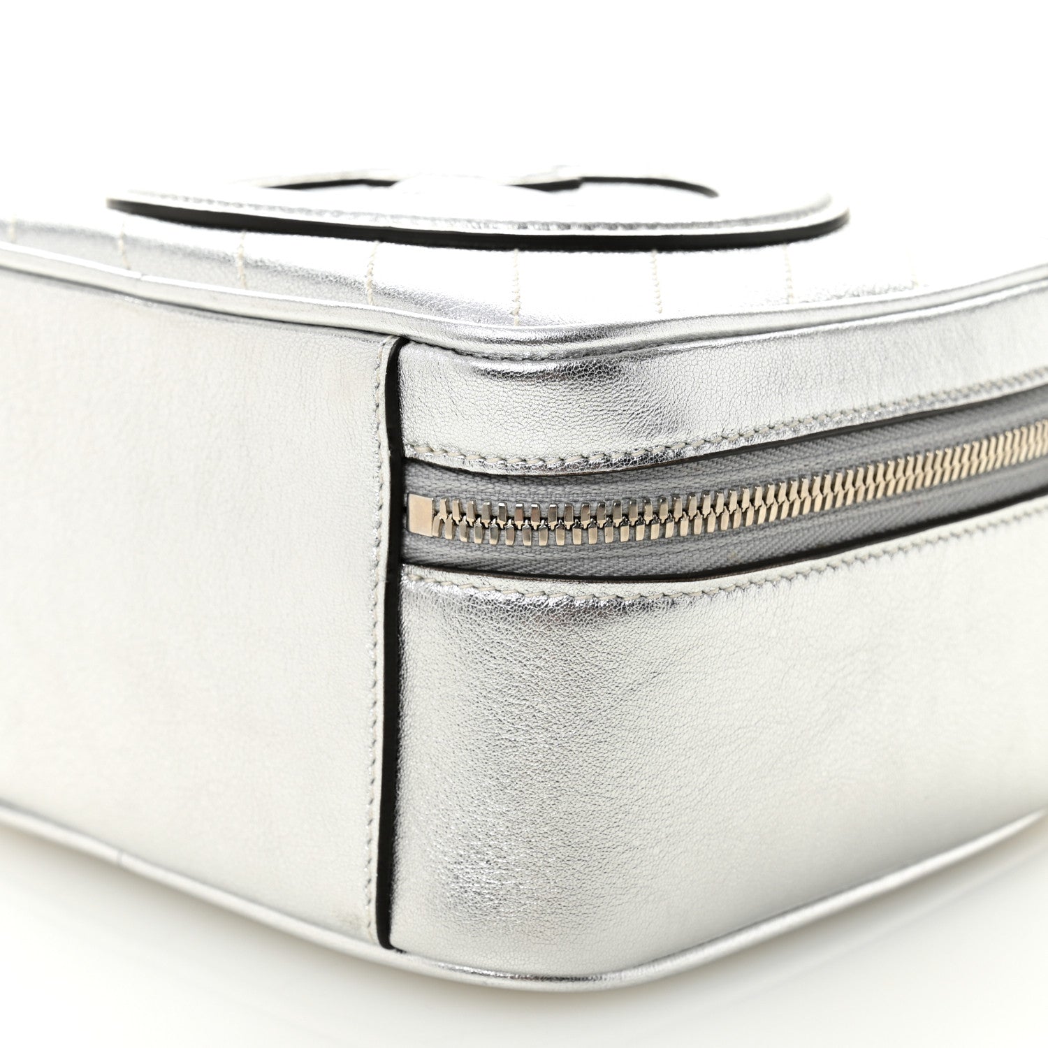 Gucci Metallic Sakai Be Green Calfskin Diagonal Stitched Blondie Top Handle Bag Silver 10 of 10