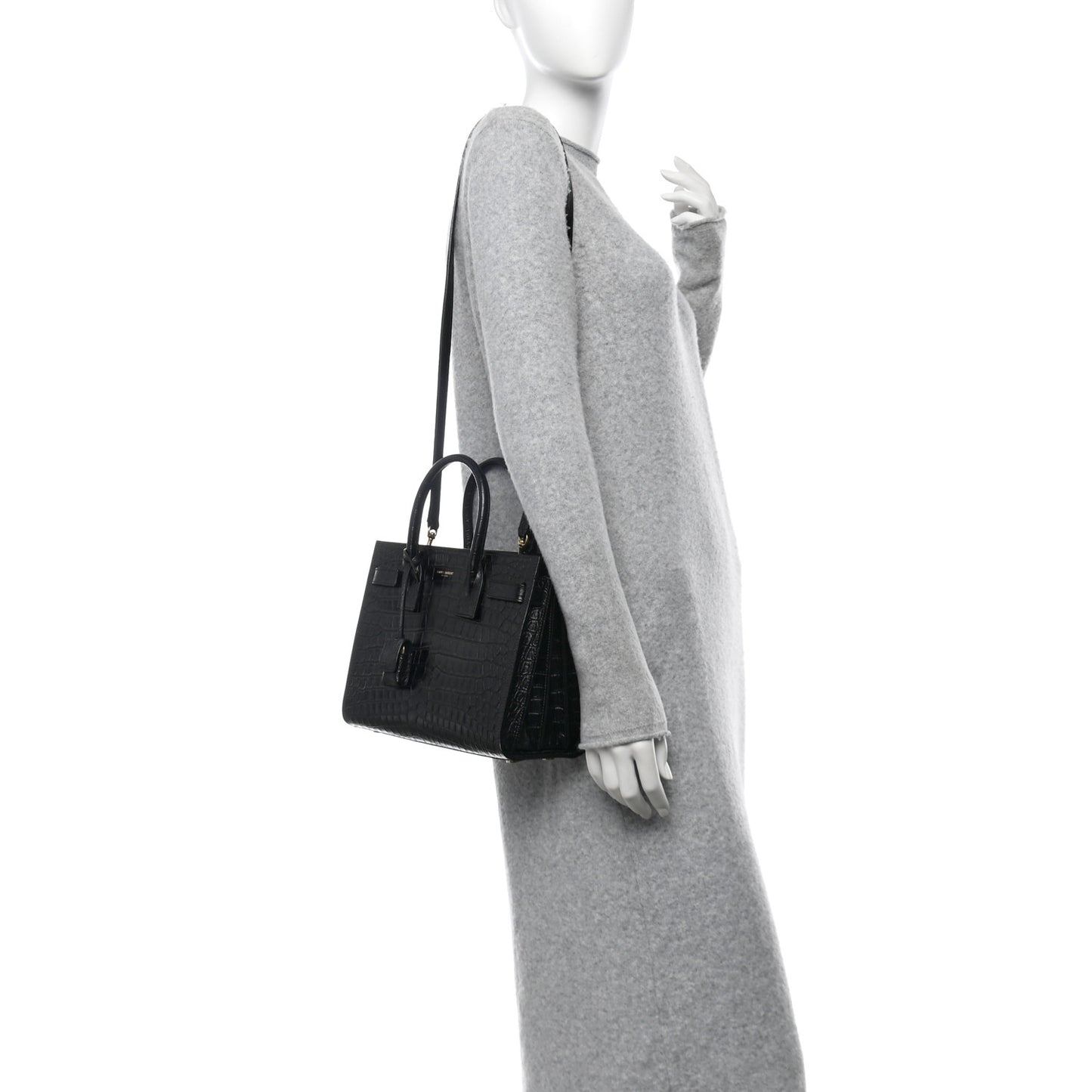 Calfskin Crocodile Embossed Baby Sac De Jour Black