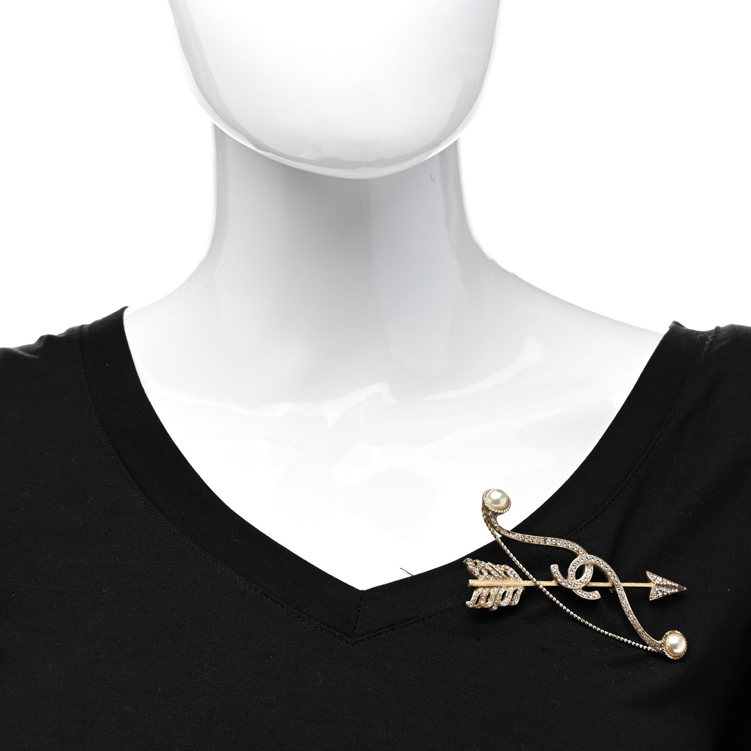 Chanel Crystal Pearl CC Arrow Brooch Gold 2 of 5