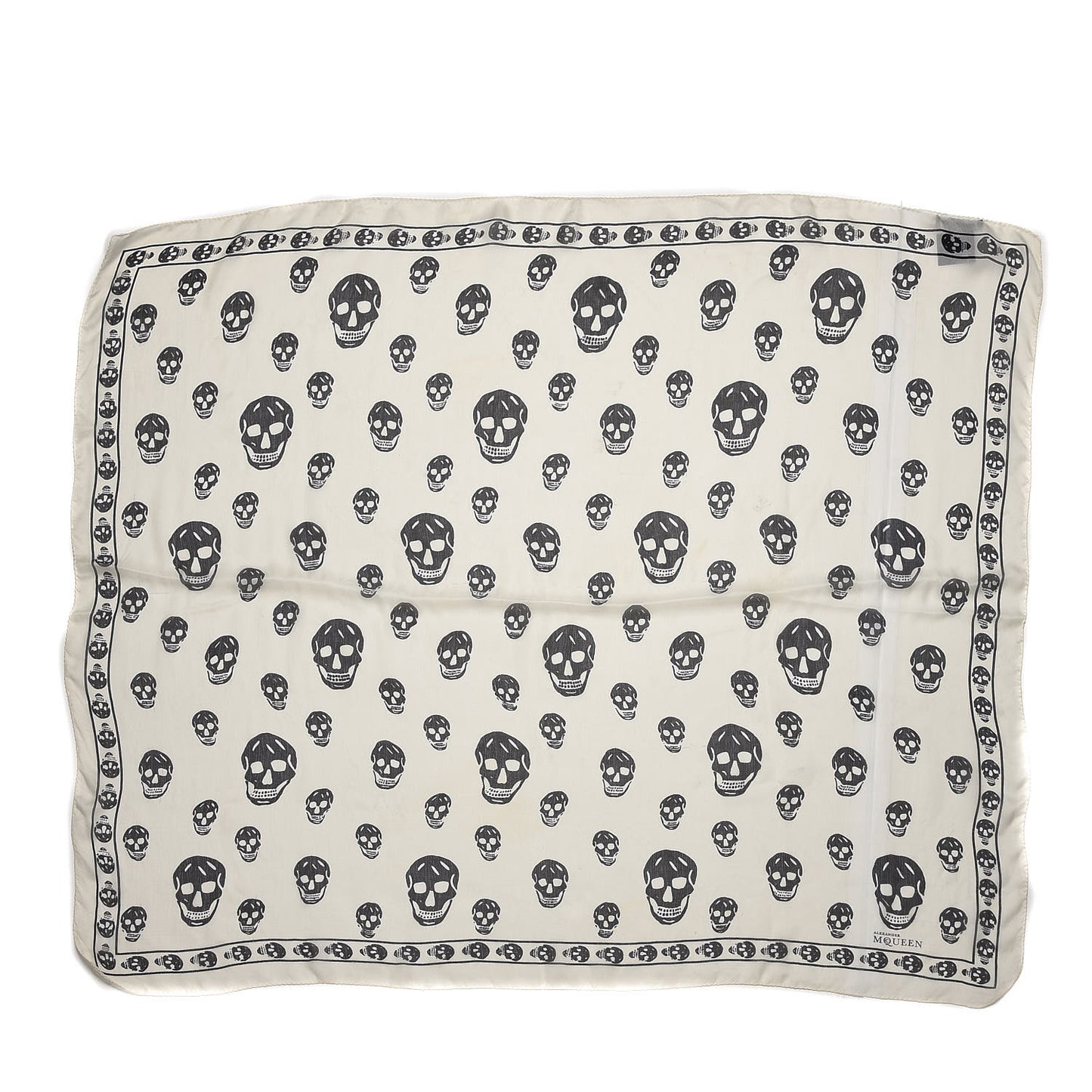 Silk Chiffon Skull Scarf Ivory Black