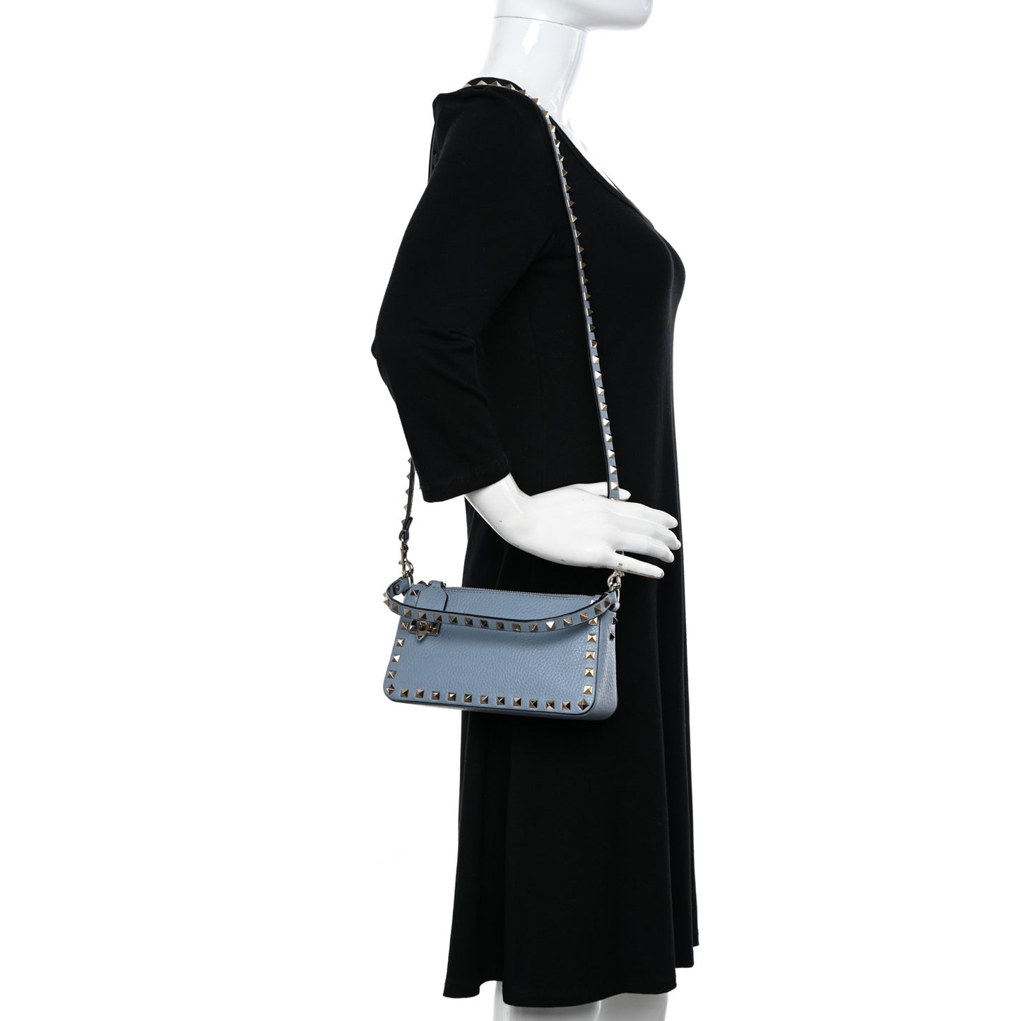 Pebbled Calfskin Small Rockstud Flip Lock Shoulder Bag Niagara