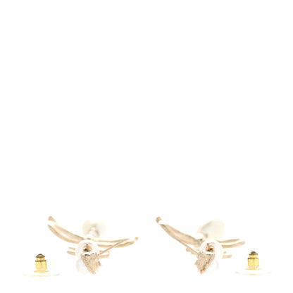 Chanel Pearl Crystal CC Bow Long Drop Earrings Gold Pearly White 3 of 6