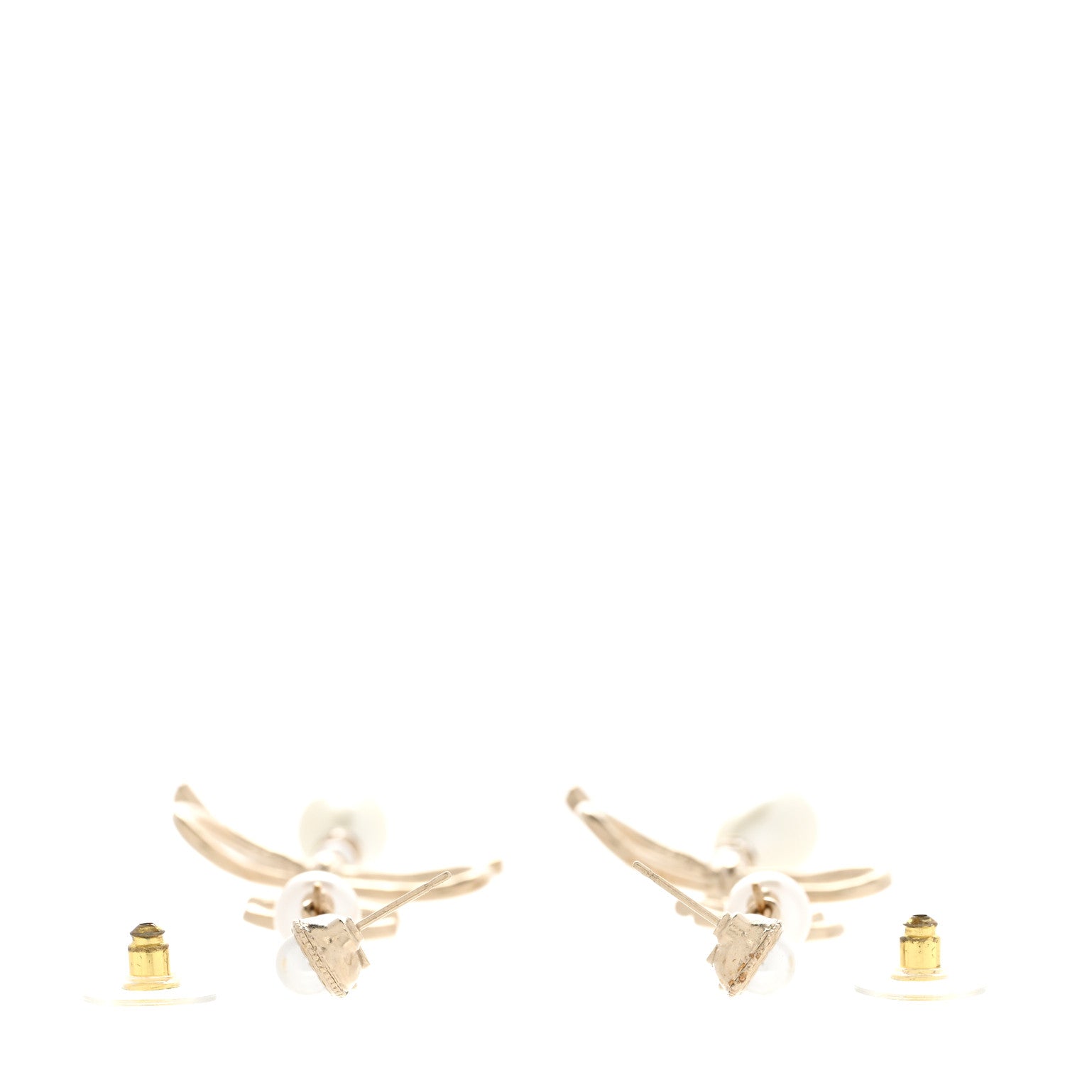 Chanel Pearl Crystal CC Bow Long Drop Earrings Gold Pearly White 3 of 6
