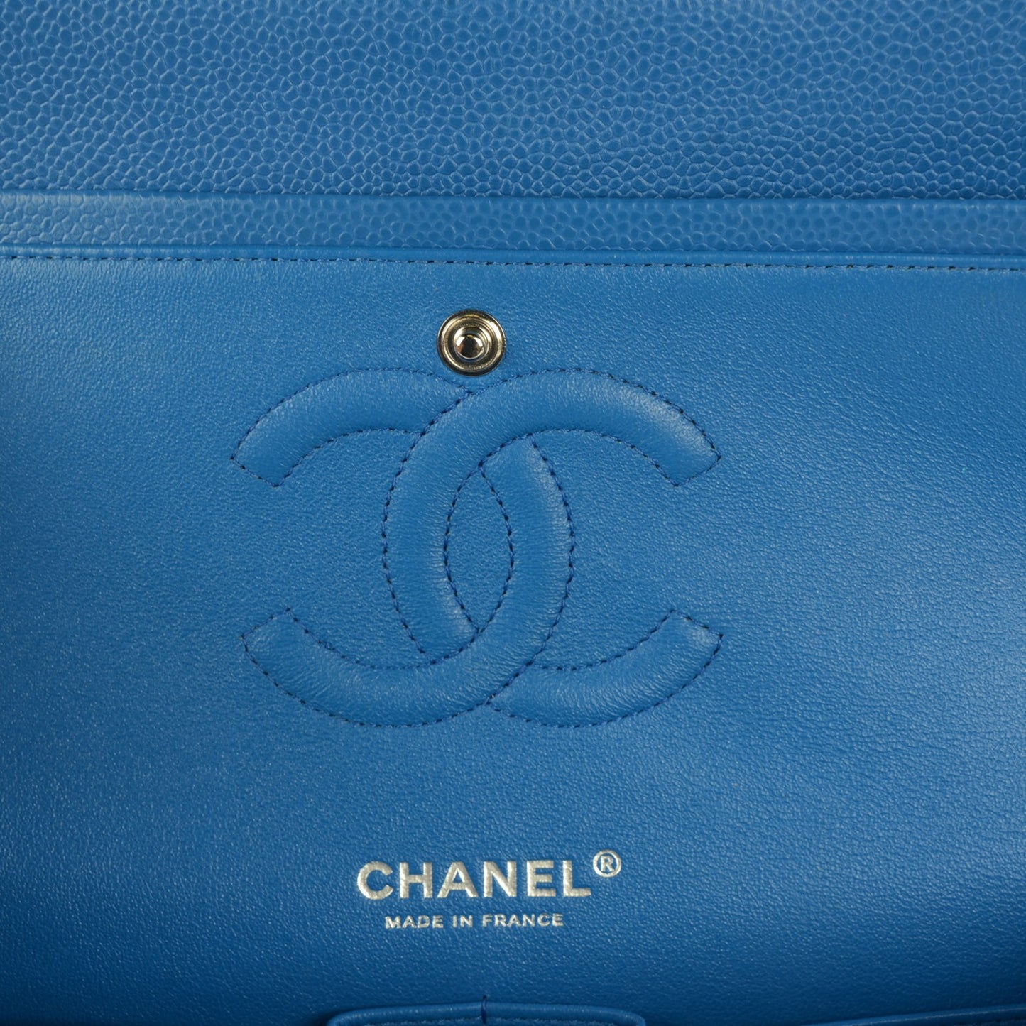Caviar Quilted Medium Double Flap Blue