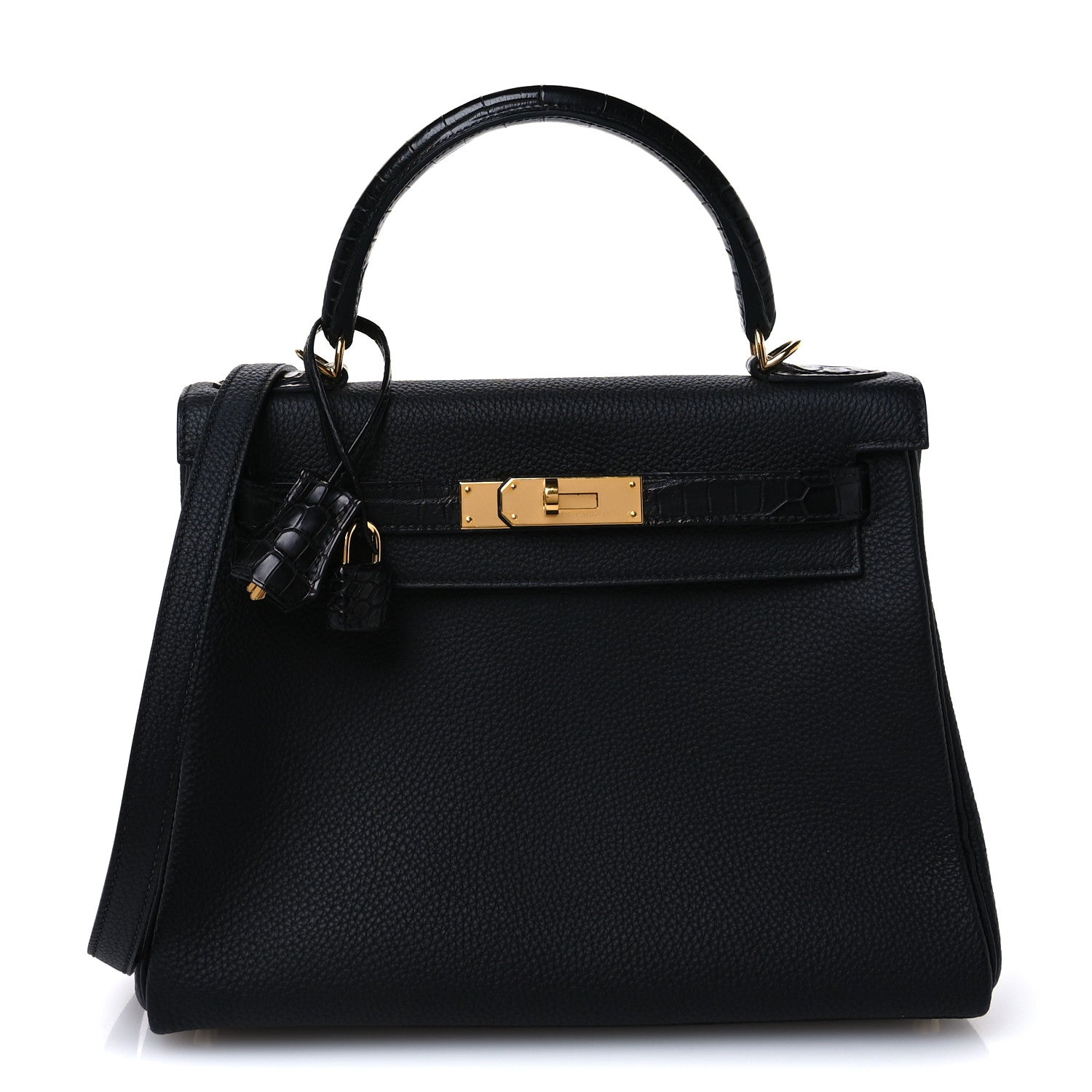 Hermes Togo Matte Porosus Crocodile Kelly Retourne Touch 28 Black 1 of 13