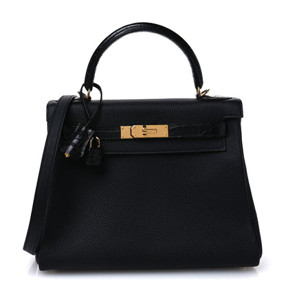 Hermes Togo Matte Porosus Crocodile Kelly Retourne Touch 28 Black 1 of 13