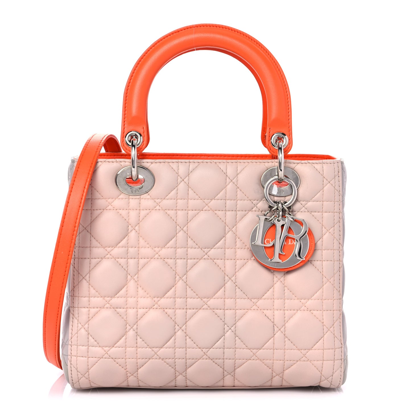 Lambskin Cannage Medium Tri-Color Lady Dior Rose Pale Multicolor