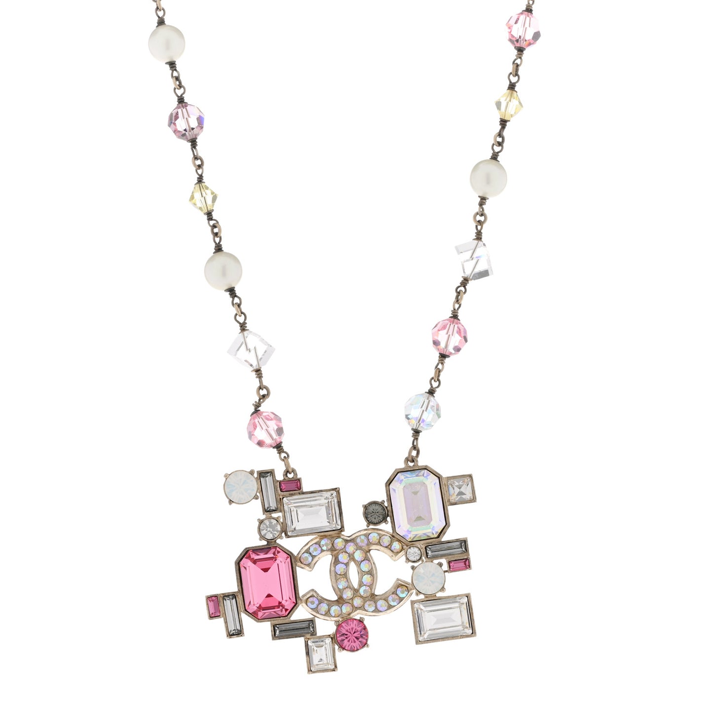 Baguette Crystal Large CC Necklace Pink