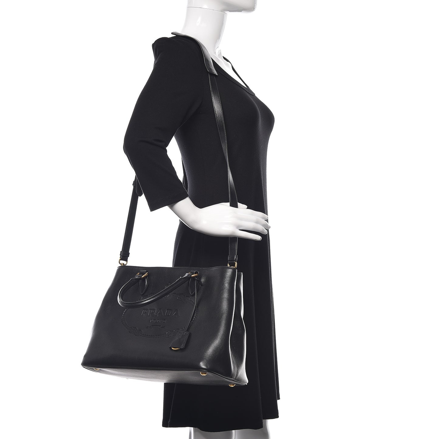 Glace Calfskin Embossed Logo Tote Black