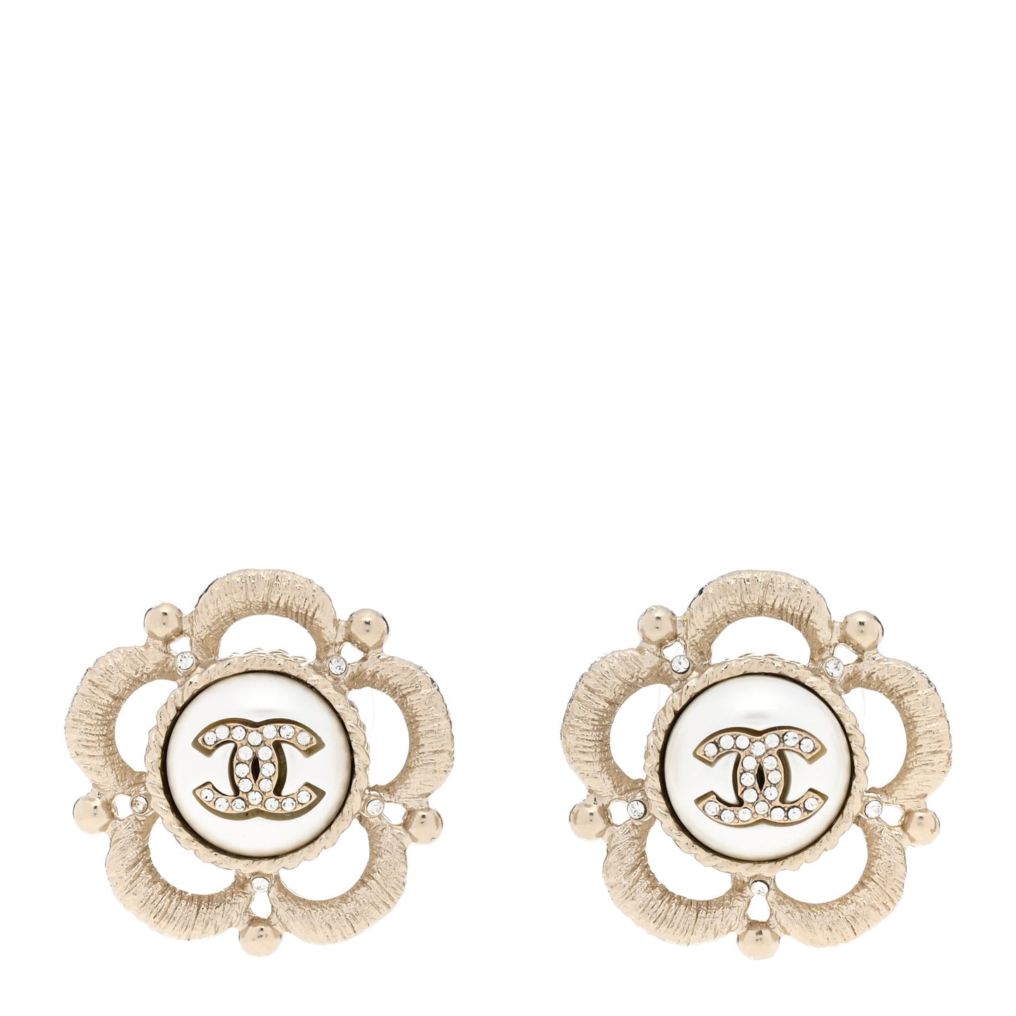 Flower CC Earrings Beige Gold
