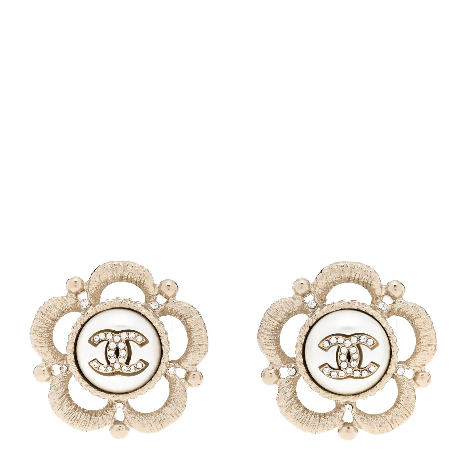 Chanel Flower CC Earrings Beige Gold 1 of 5