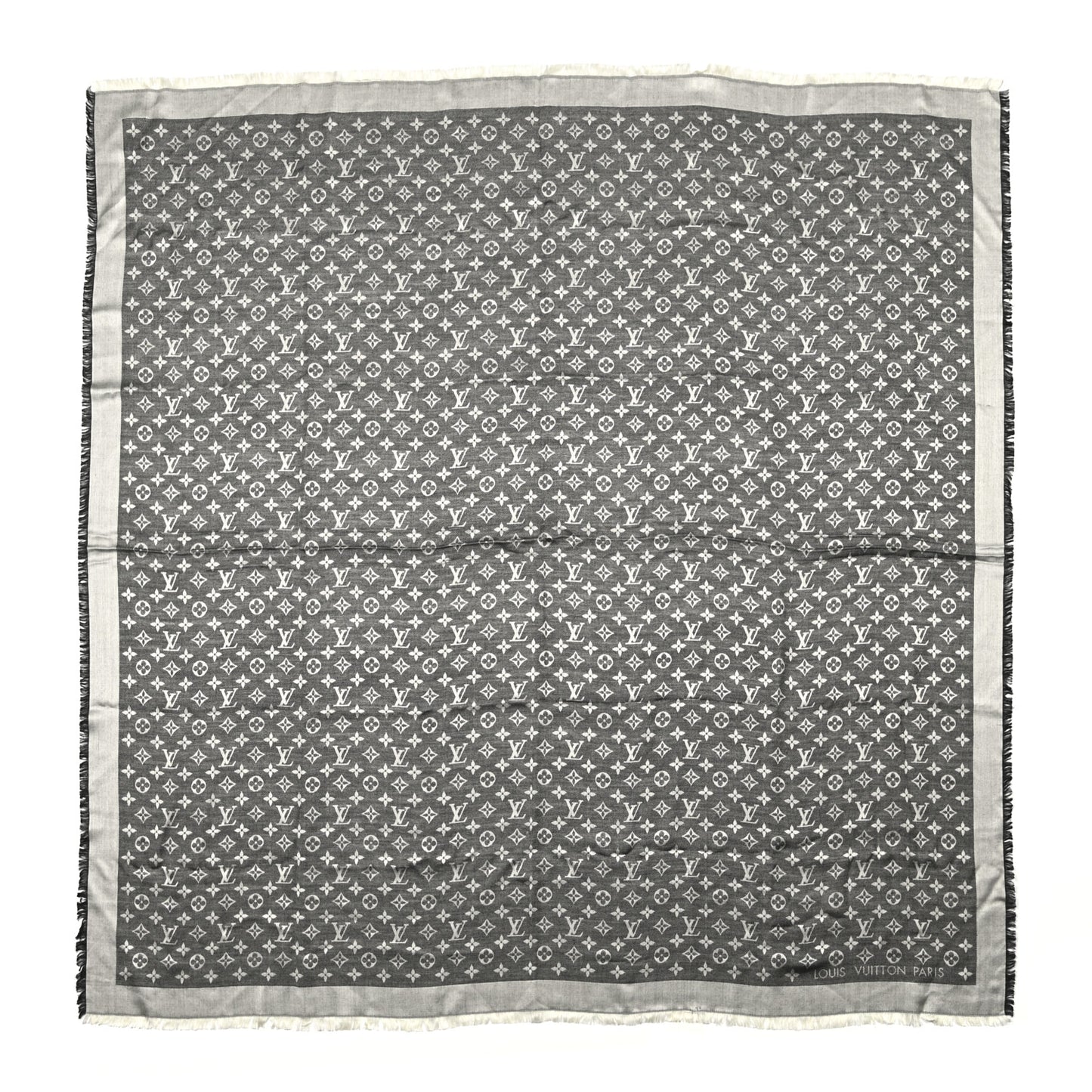 Silk Wool Monogram Denim Shawl Black