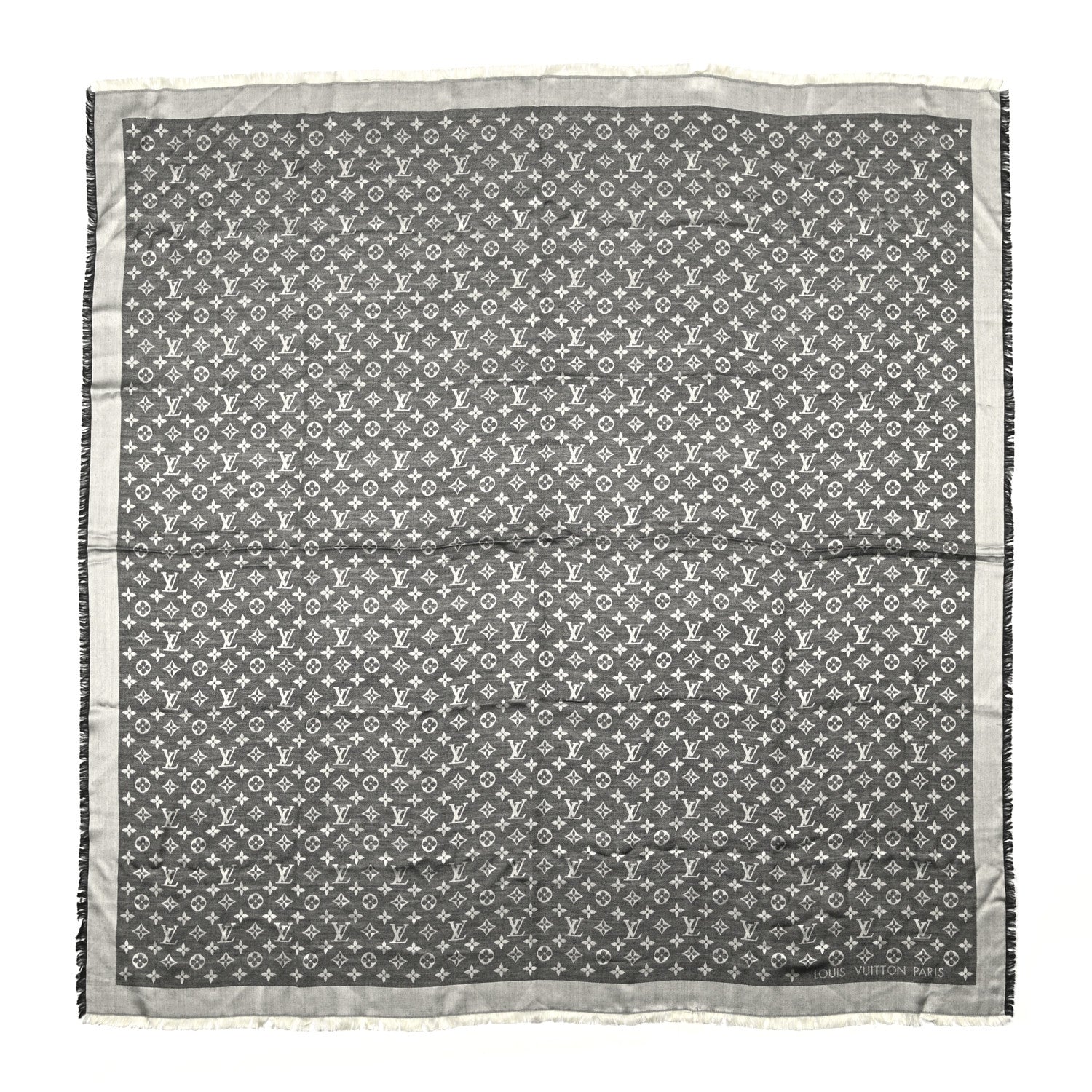 Louis Vuitton Silk Wool Monogram Denim Shawl Black 1 of 5