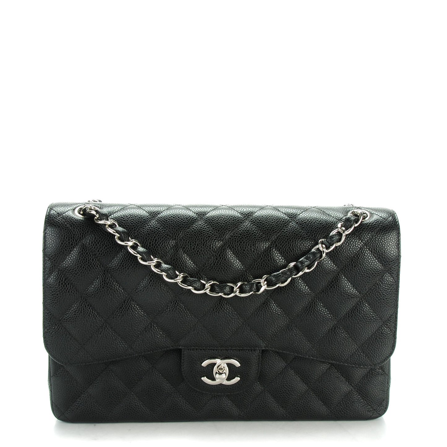 Caviar Quilted Jumbo Double Flap Black