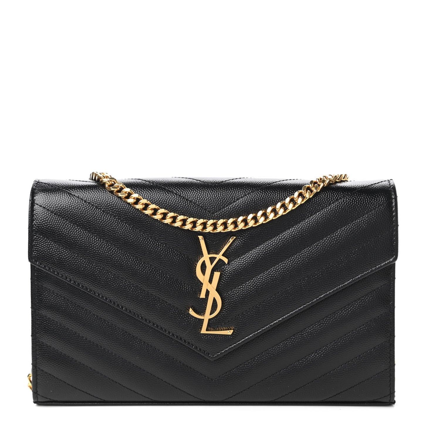 Grain De Poudre Matelasse Chevron Monogram Chain Wallet Black