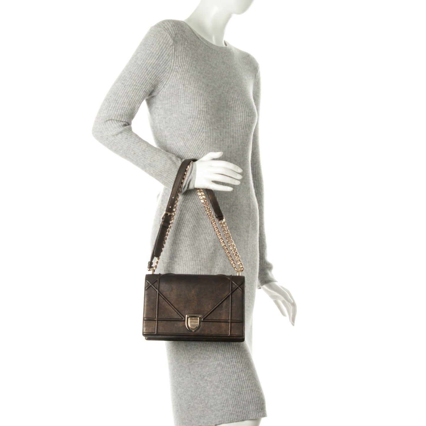 Metallic Goatskin Medium Diorama Flap Bag Brown