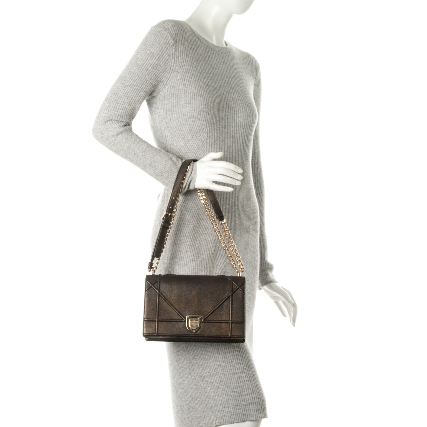 Christian Dior Metallic Goatskin Medium Diorama Flap Bag Brown 3 of 9