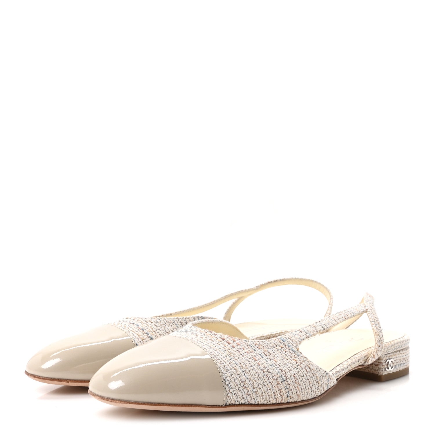 Chanel Tweed Patent Cap Toe CC Slingback Flats 40 Grey 4 of 9