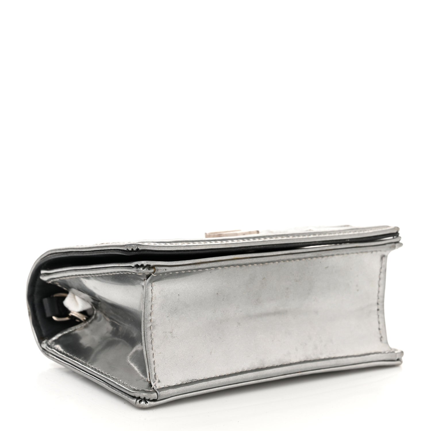Christian Dior Metallic Patent Micro-Cannage Baby Diorama Flap Bag Silver 4 of 14