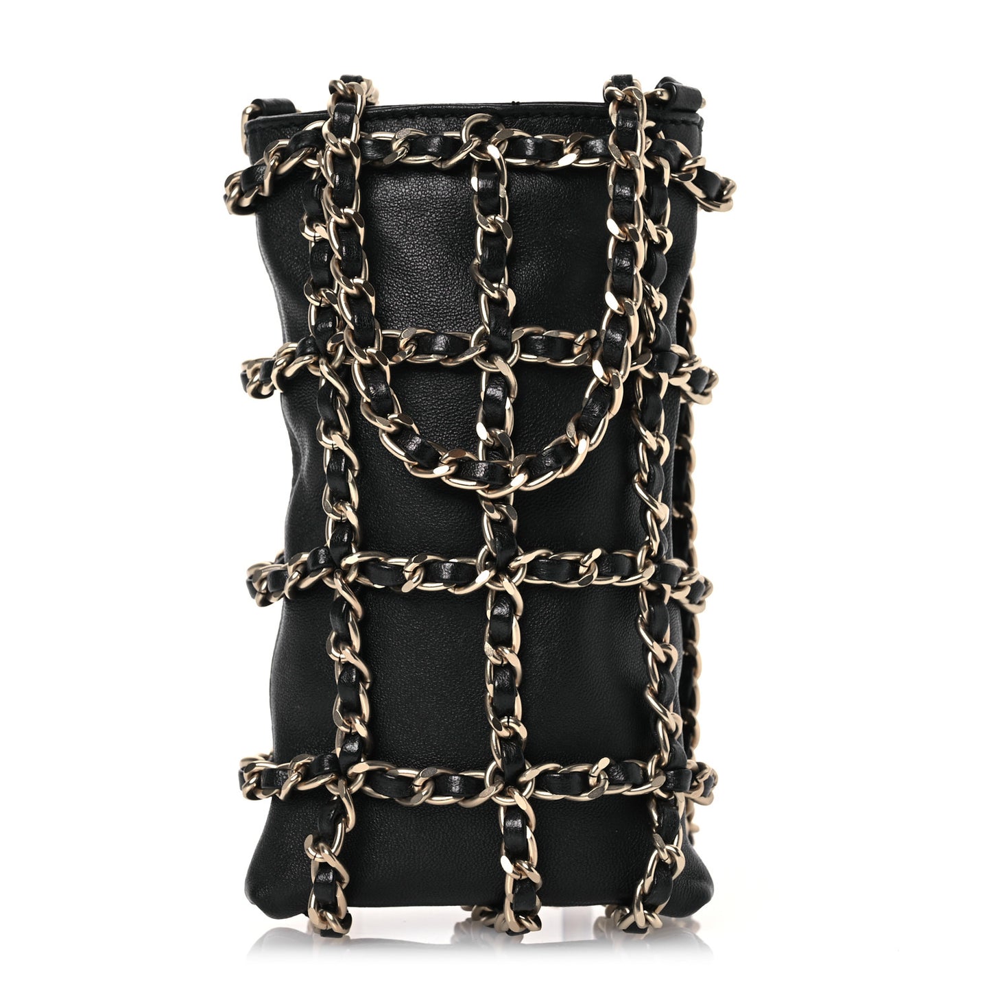 Lambskin Tech Me Out Clutch With Chain Black
