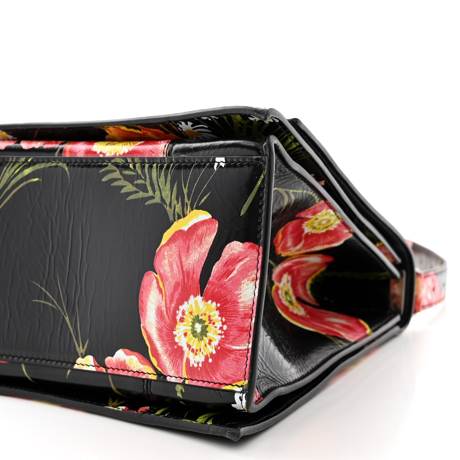Balenciaga Shiny Paper Calfskin Floral Print Large Crush Sling Bag Black Red 10 of 11