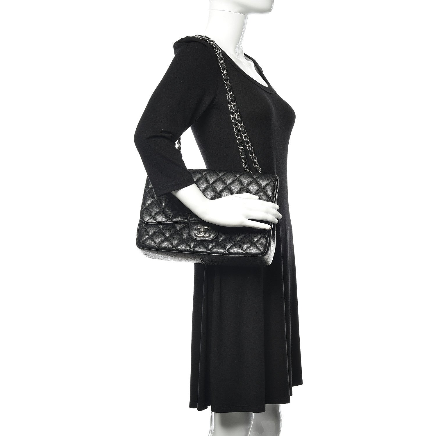 Chanel Caviar Quilted Jumbo Single Flap Black 2 of 10