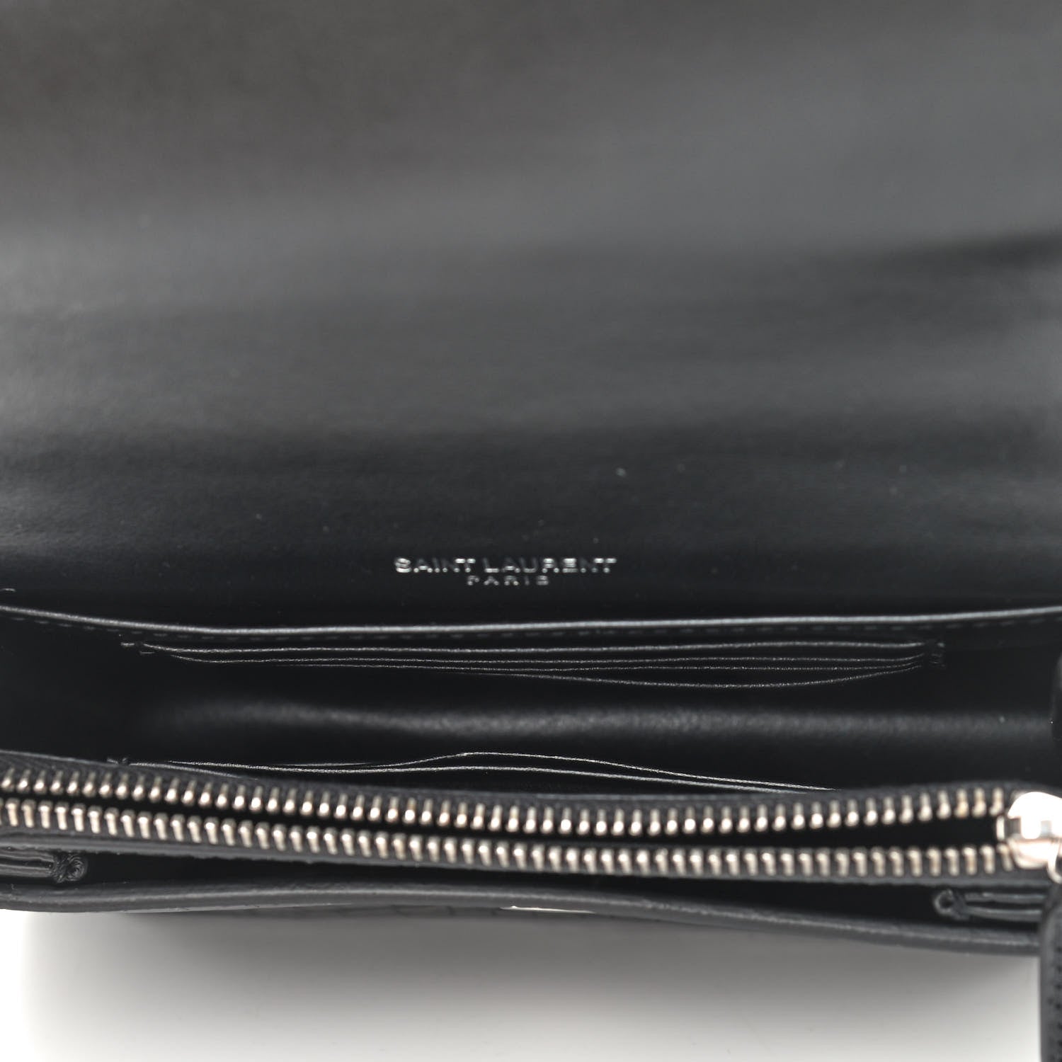 Saint Laurent Calfskin Crocodile Embossed Monogram Sunset Chain Wallet Black 5 of 8