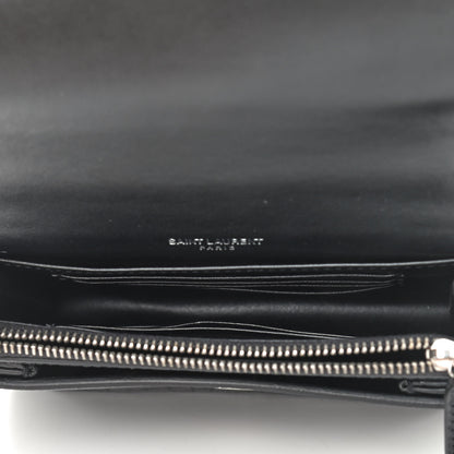 Saint Laurent Calfskin Crocodile Embossed Monogram Sunset Chain Wallet Black 5 of 8
