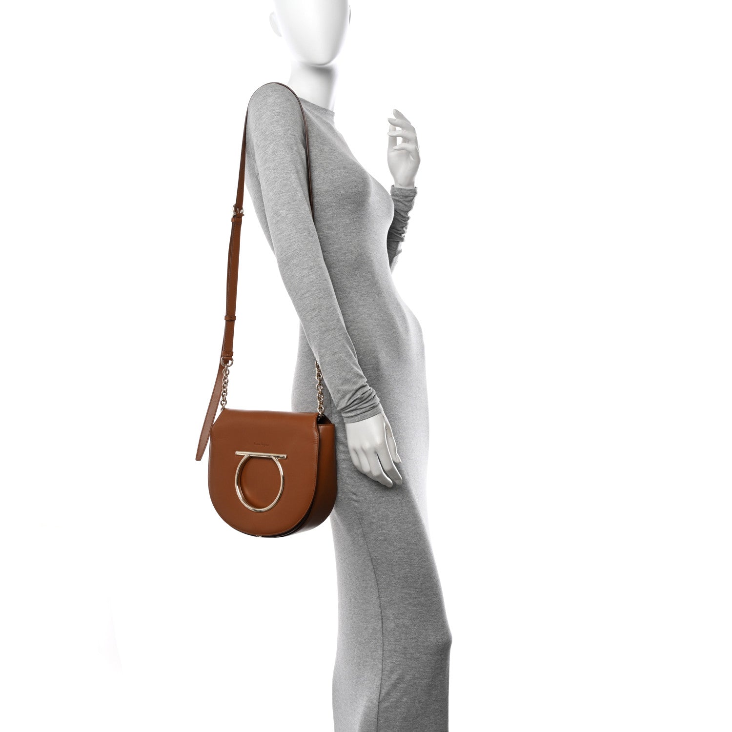 Salvatore Ferragamo Calfskin Large Vela Flap Bag Brown 2 of 12
