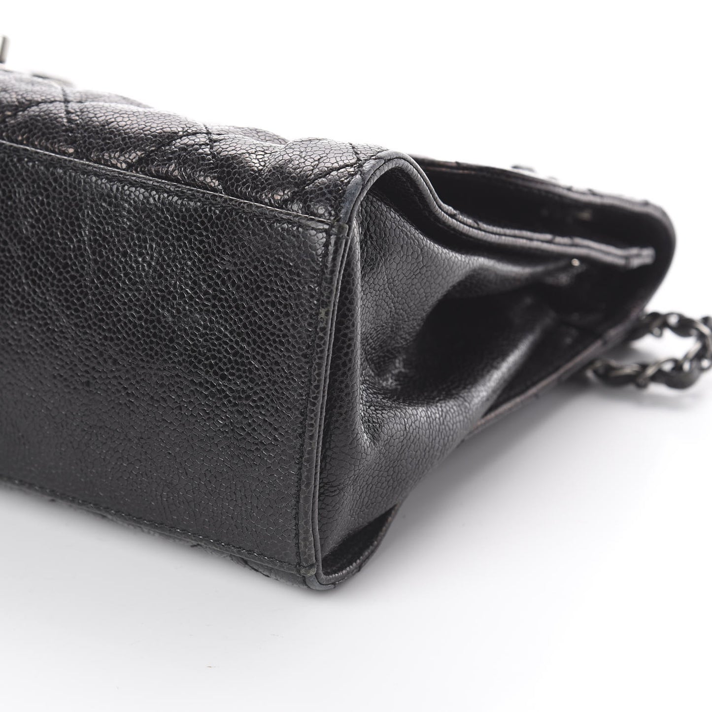 Crumpled Grained Calfskin Jumbo CC Crave Flap Black