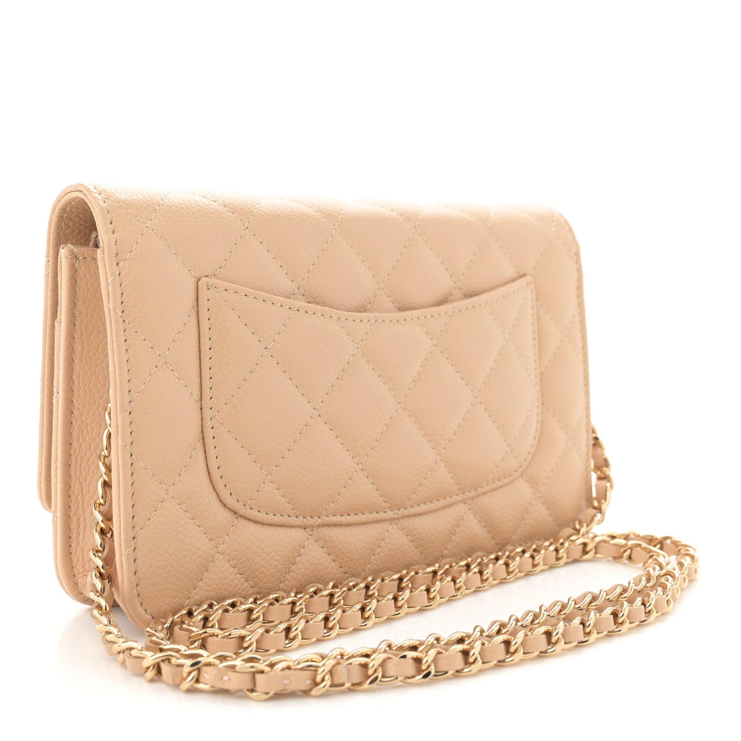 Caviar Quilted Wallet On Chain WOC Beige