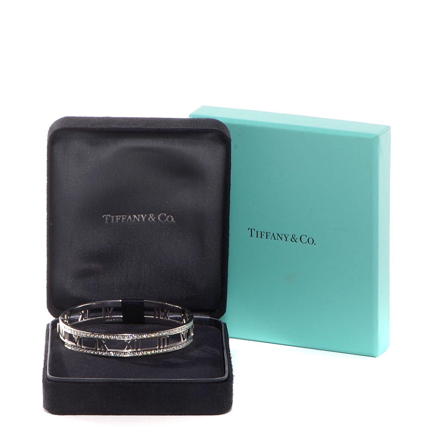 18k White Gold Diamond Atlas Hinged Bangle