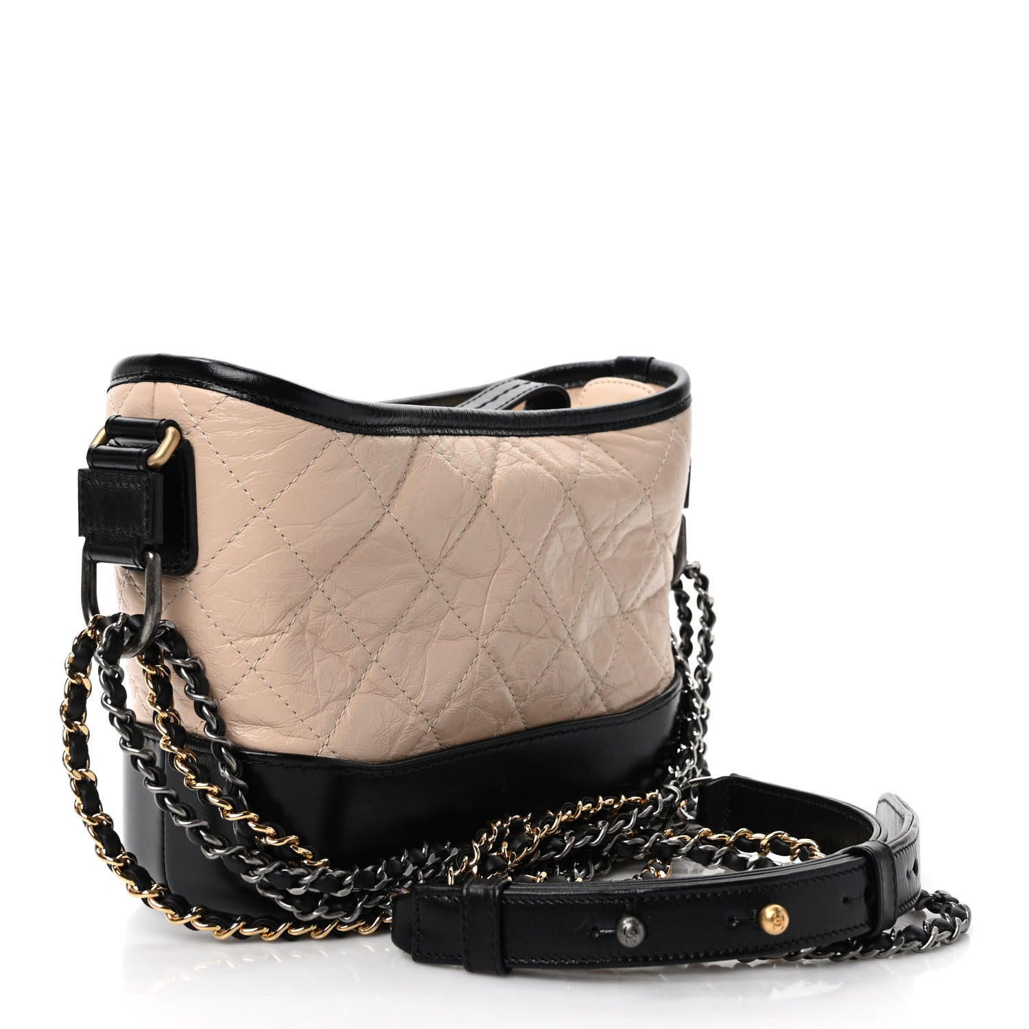 Chanel Aged Calfskin Quilted Small Gabrielle Hobo Beige Black 3 of 8