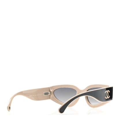 Chanel Acetate Cat Eye Sunglasses 6056 Black Beige 4 of 8
