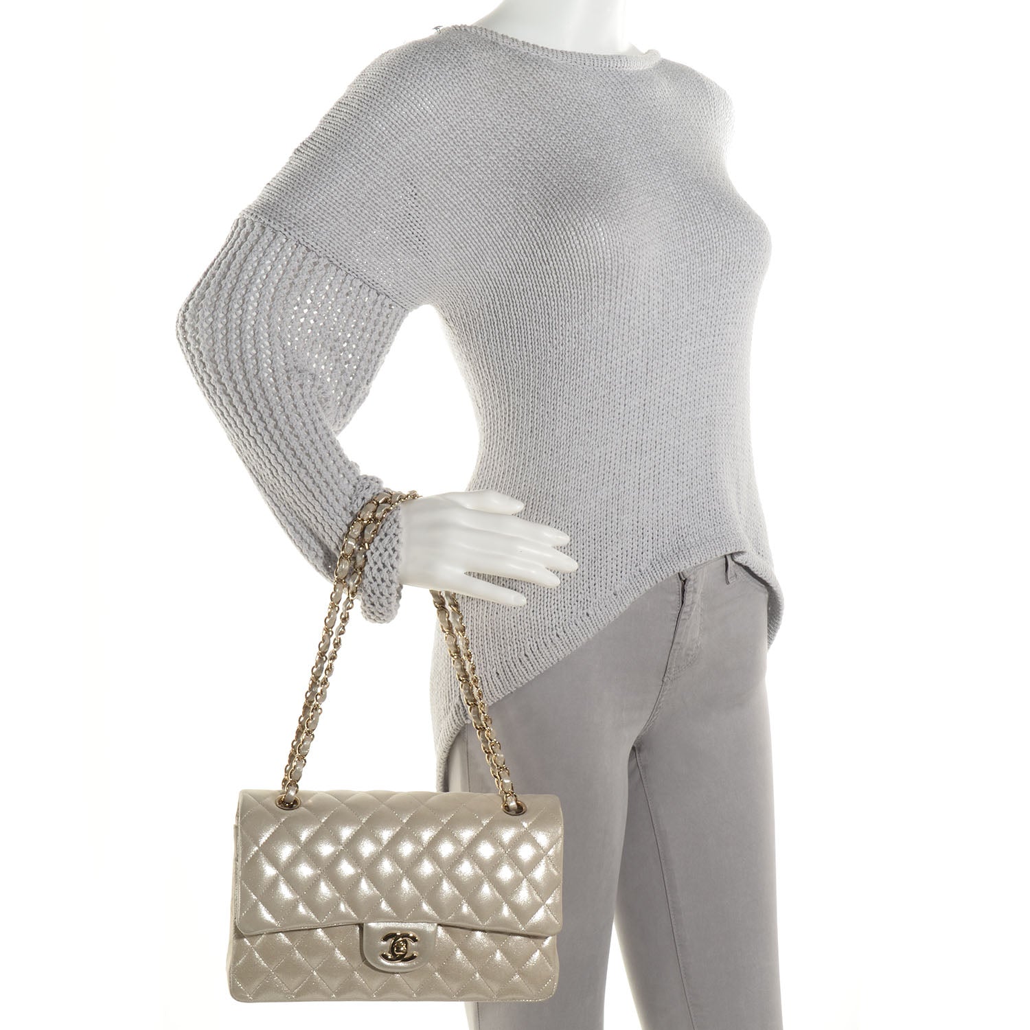 Chanel Iridescent Calfskin Medium Double Flap Light Gold 2 of 8