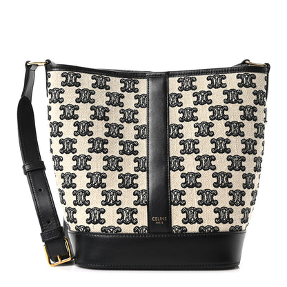 Celine Canvas Calfskin Triomphe Embroidered Small Bucket Bag 1 of 10