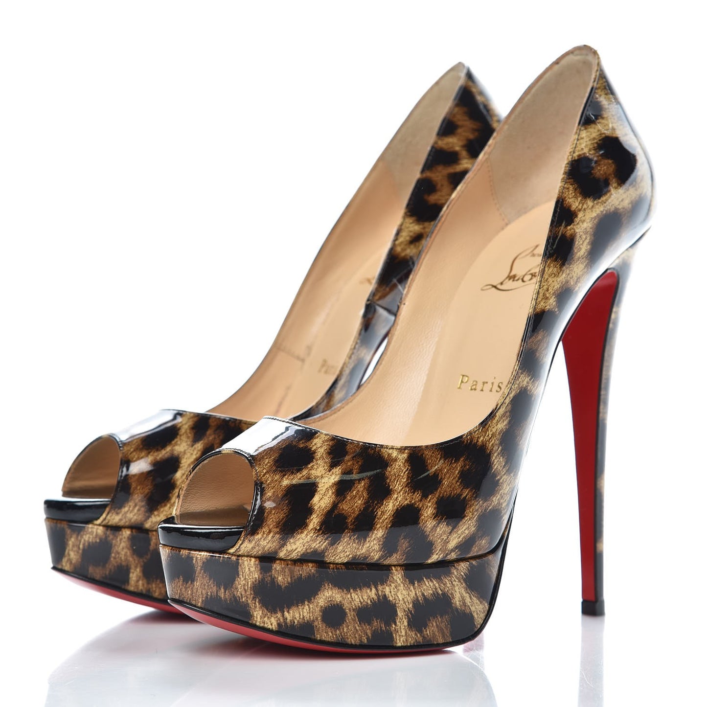 Patent Leopard Lady Peep 150 Pumps 39 Brown