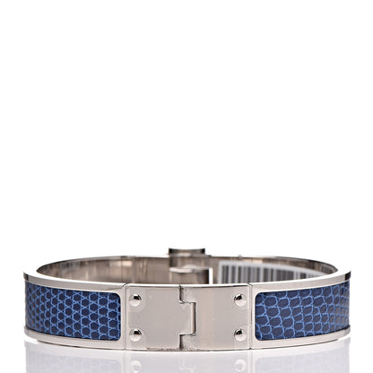 Hermes Lizard Charniere Cuir Narrow Hinged Bracelet S Bleu Saphir 3 of 5