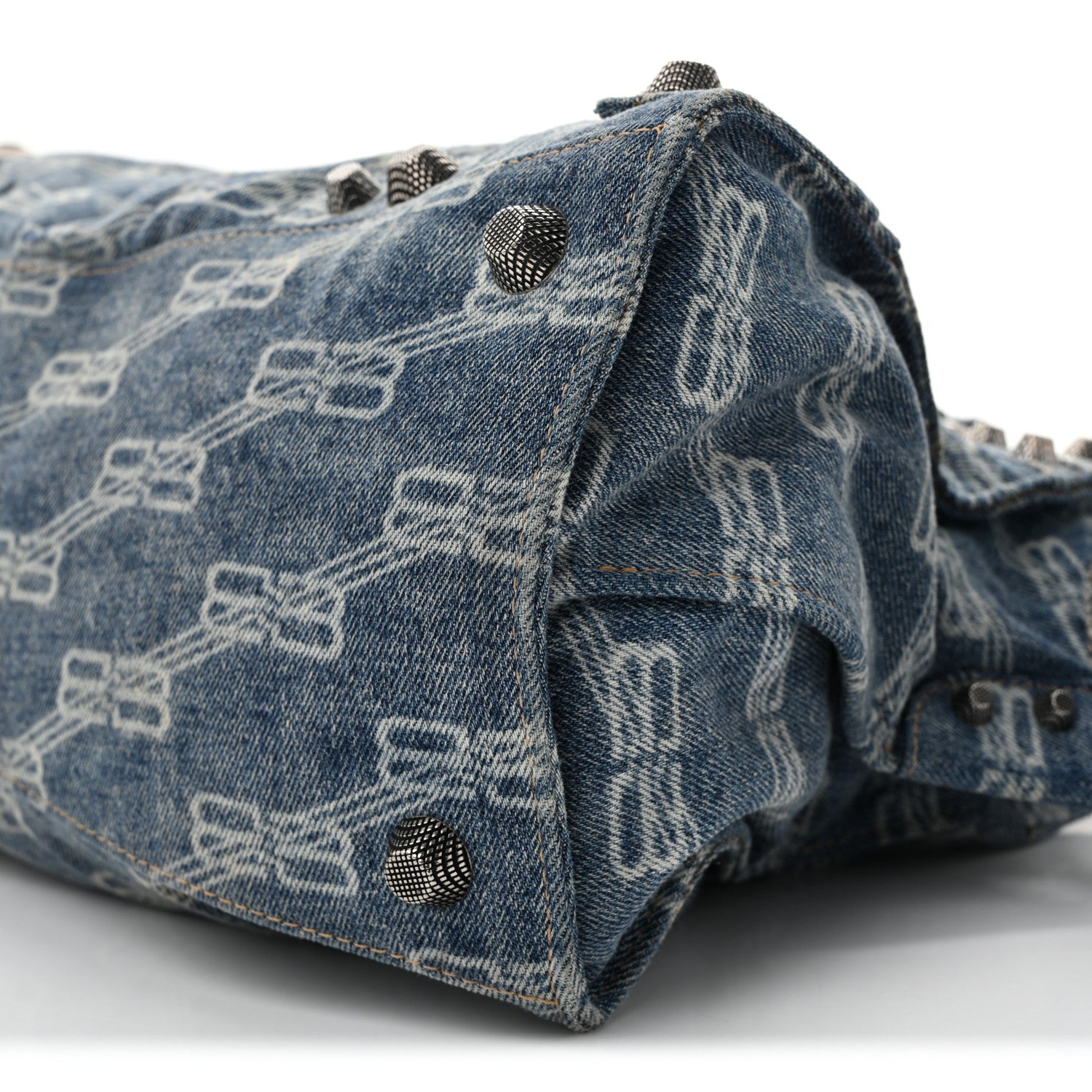 Balenciaga Denim BB Monogram Neo Cagole City Handbag Blue 12 of 17