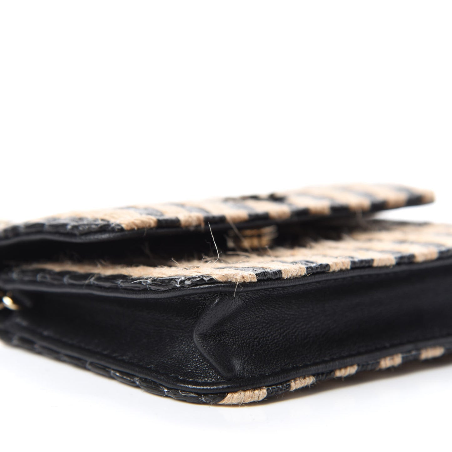 Raffia Jute Striped Belt Bag Black Beige