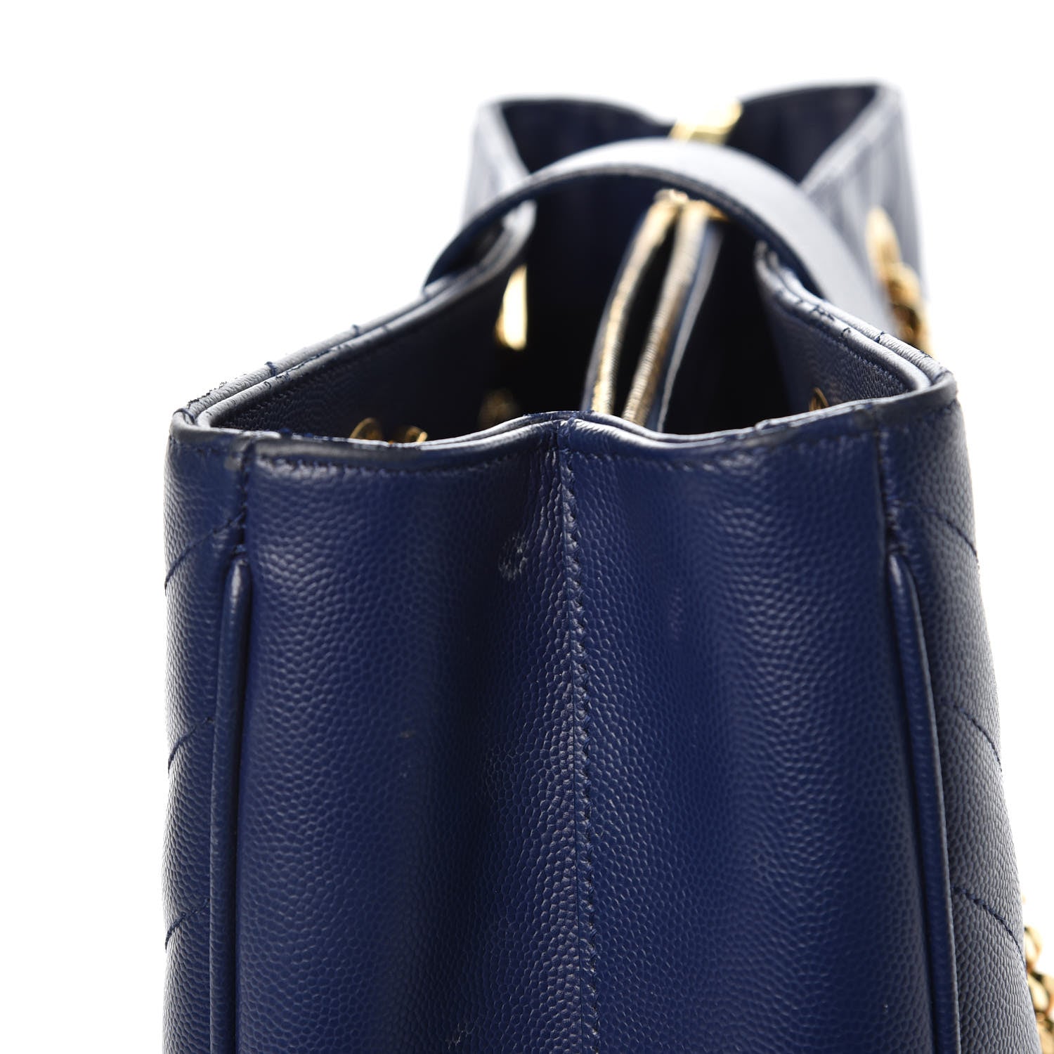 Saint Laurent Grain De Poudre Matelasse Chevron Monogram Shopping Bag Deep Marine 10 of 19
