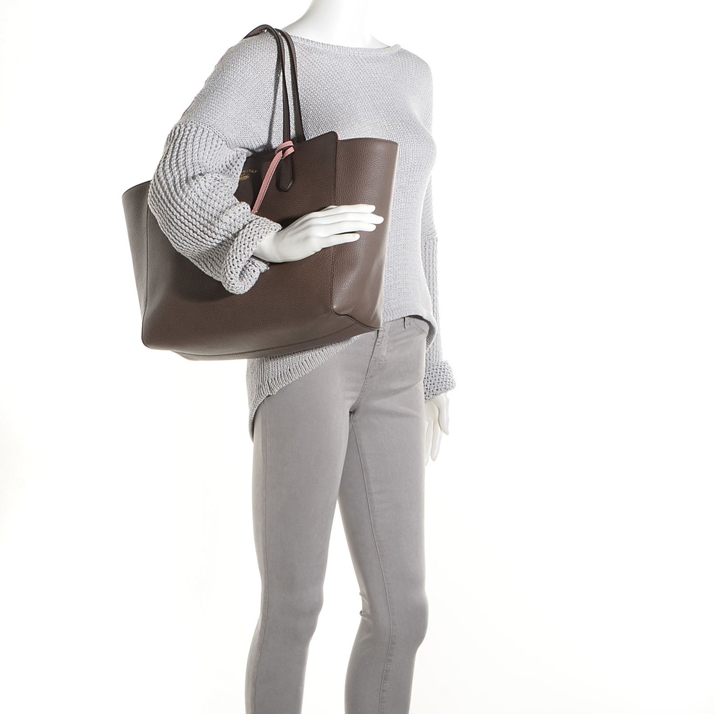Dollar Calfskin Medium Swing Tote Grey Field Soft Pink